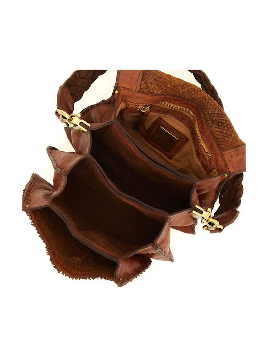 Leder Damen Schultertasche Tabac