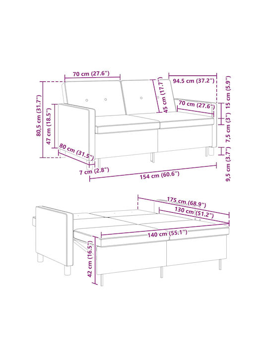 Doppelsitzer Sofa Bett Gelb 154x94.5x80.5cm