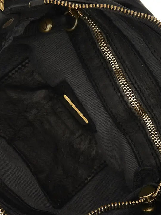 Leder Damen Schultertasche Schwarz