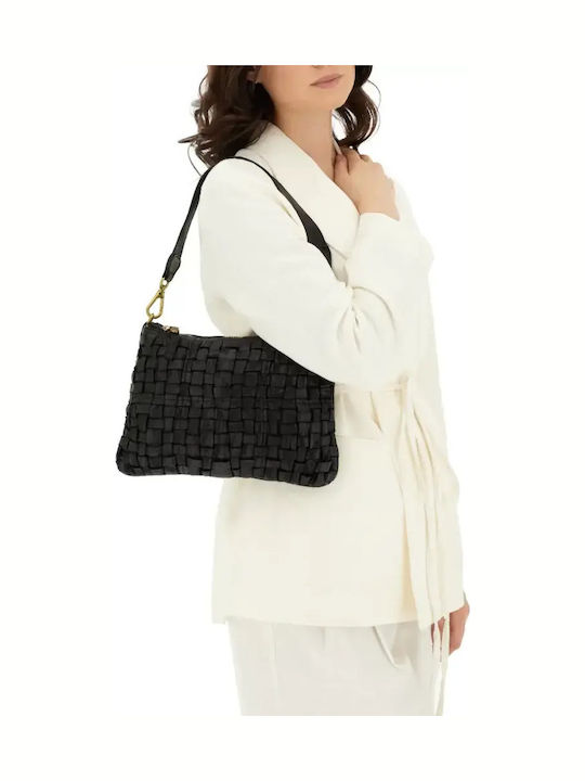 Leder Damen Schultertasche Schwarz