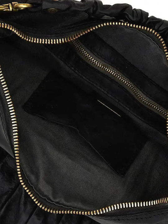 Leder Damen Schultertasche Schwarz