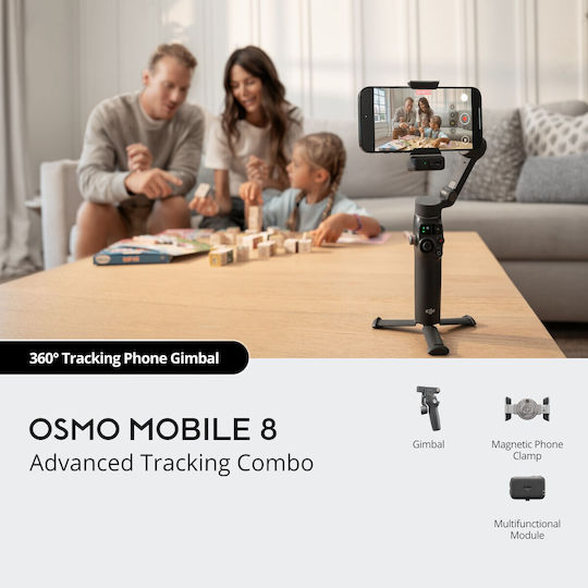 DJI Osmo Mobile 8P (Advanced Tracking Combo) Mobile Gimbal with 3-Axis Stabilizer and 10 Hours Operation Black