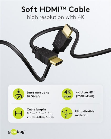Goobay HDMI 2.0 Premium High Speed 4K 60Hz HDR Cable HDMI Male - HDMI Male 1.5m Black