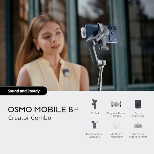 DJI Osmo Mobile 8P (Creator Combo) Gimbal Κινητού με Σταθεροποιητή 3 Αξόνων και 10 ώρες λειτουργίας Μαύρο