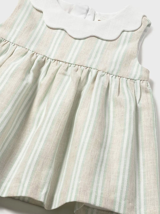 Mädchenkleid Ärmelloses Leinen Aqua