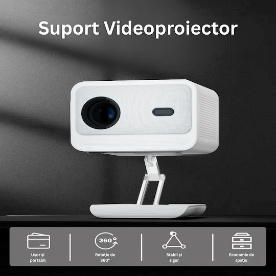 Velixo Сгъваема Настолна Проекторна Стойка 360° Въртене 90° Наклон 1/4" Резба Преносима Лесен Монтаж Включени Аксесоари Бяла