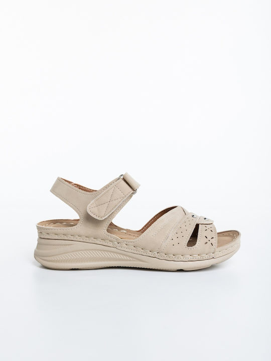 Sandale Casual Damă Din Piele Bej