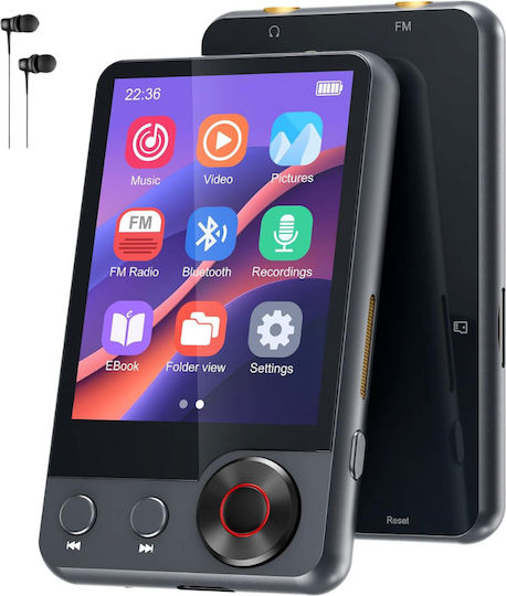 Mp3 Player Ecran Tactil 2.4 Inch Bluetooth 5.3 128gb Suportă Card 128gb Difuzor Hifi Radio Fm Reportofon Usb-c Căști Negru Gri