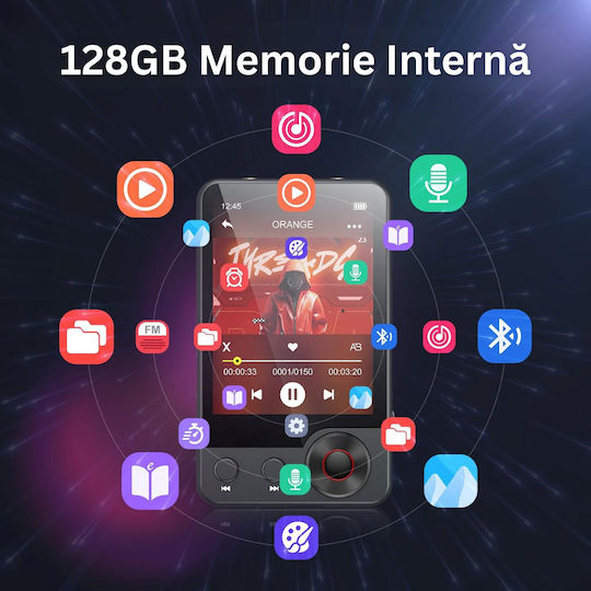 Mp3 Player Ecran Tactil 2.4 Inch Bluetooth 5.3 128gb Suportă Card 128gb Difuzor Hifi Radio Fm Reportofon Usb-c Căști Negru Gri