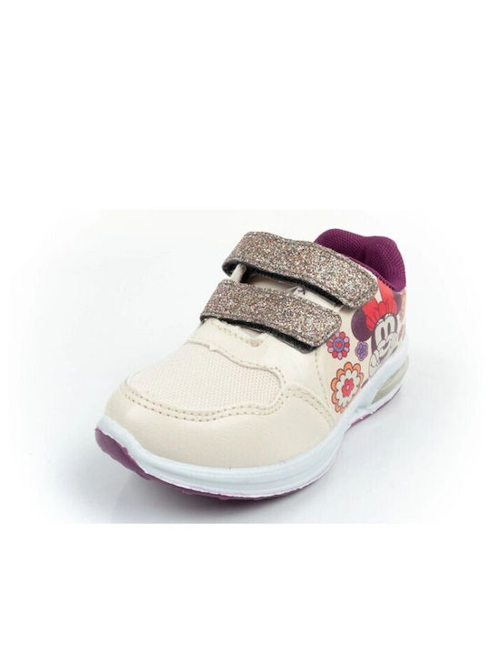 Kids Sneakers with Hoop & Loop Closure and Lights Beige