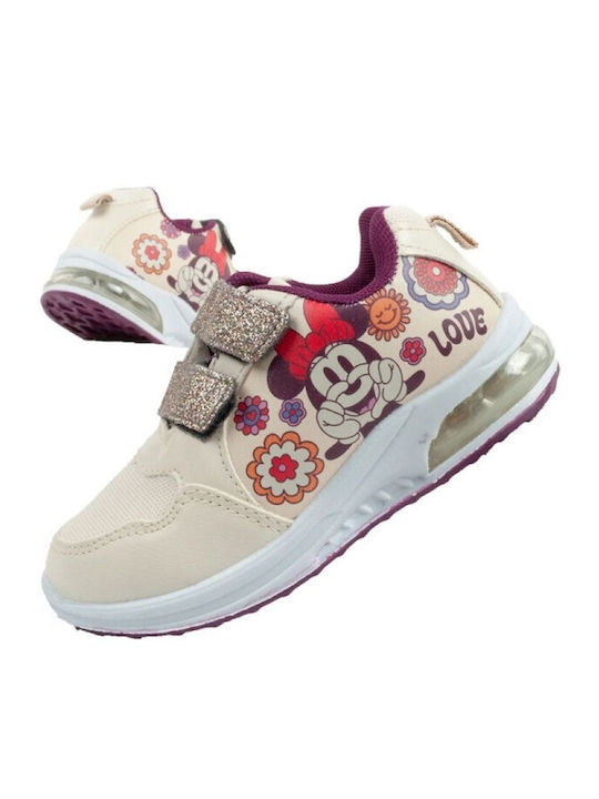 Kids Sneakers with Hoop & Loop Closure and Lights Beige