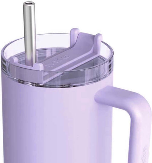 Quokka Handled Tumbler Stainless Steel BPA Free 950ml Purple with Straw and Handle