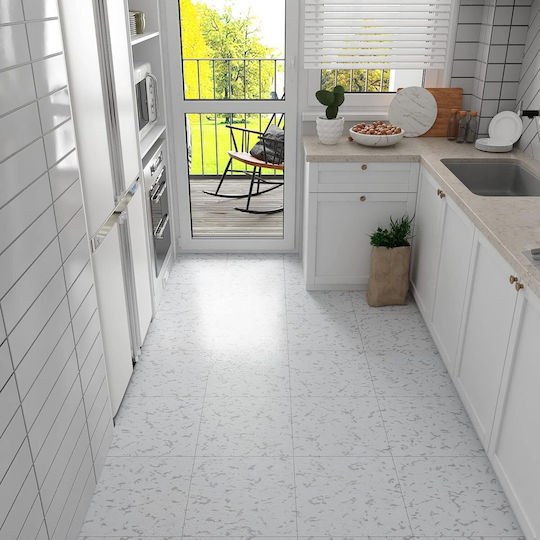 Set Plastic Vinyl Floor with 24 Tiles L30xW30cm White