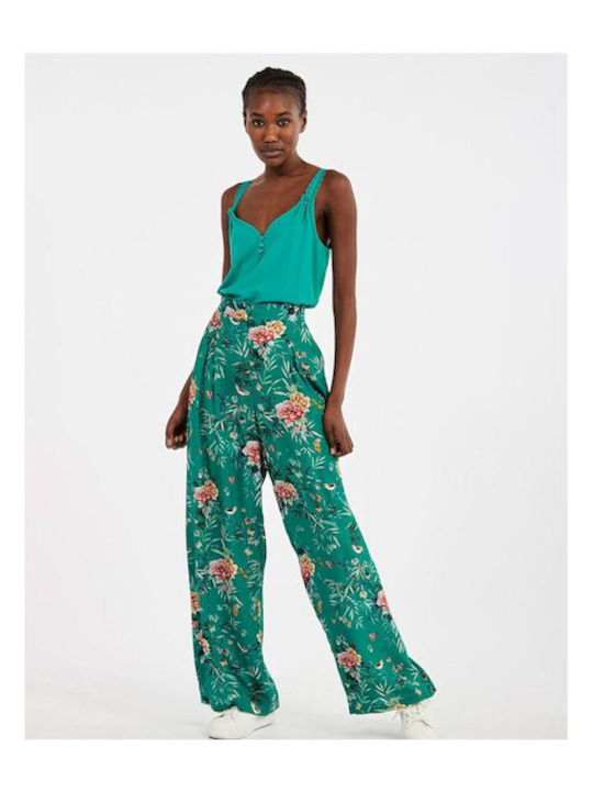 PENP52 Damen Hochbund Pantaloons Blumen Grüne
