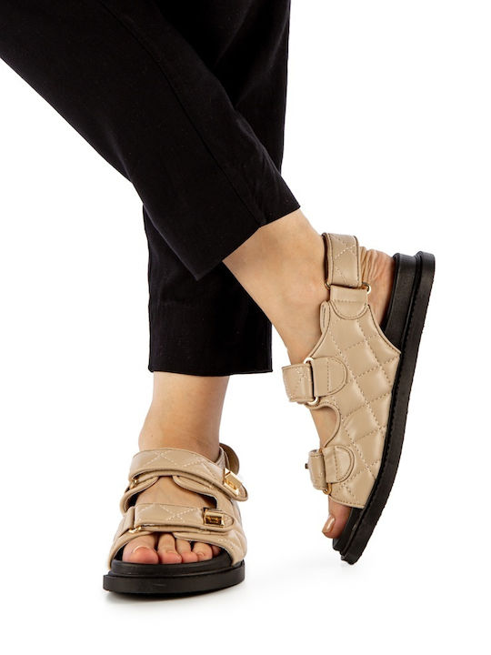 Leather Women's Flat Sandals Beige