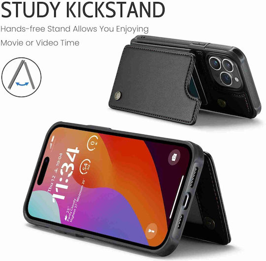 Caseme C22 iPhone 15 Pro Max Card Wallet Rfid Husă Din Piele Neagră