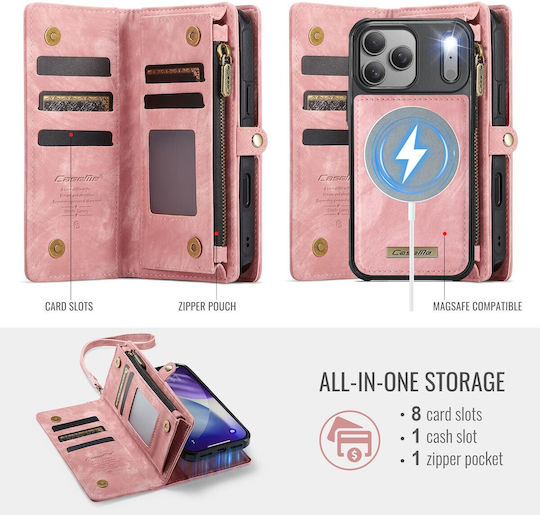Caseme 008 Iphone 17 Pro Max 5g Θήκη Πορτοφόλι Αποσπώμενη Θήκη Σιλικόνης Pink