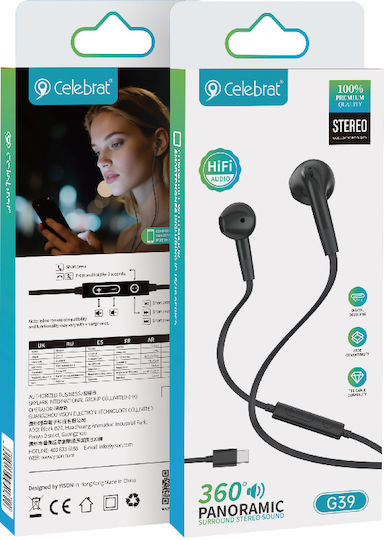 G39 Earbuds Căști Handsfree cu Mufă USB-C Negre