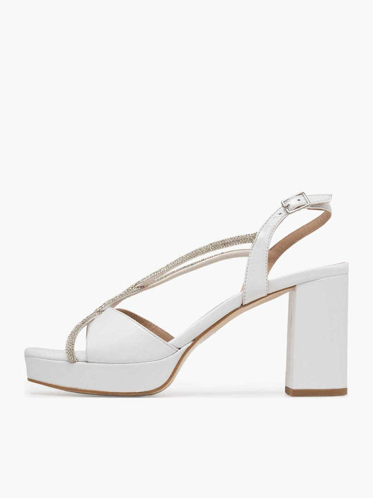 Leather Sandals with Strass White