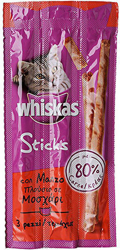 Whiskas Treats in Stick with Calf Delicious Beef Sticks for Adults 3pcs for Adult Cats 18gr