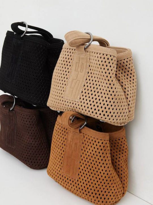Hype Net Suede Baguette Δερμάτινη Γυναικεία Τσάντα Ώμου Ταμπά