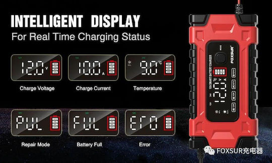 Foxsur Car Battery Charger 12/24V 10A