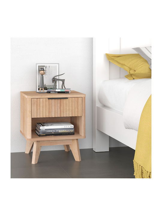 Bedside Table Hamea Wooden Beige 45x39.5x50.2cm