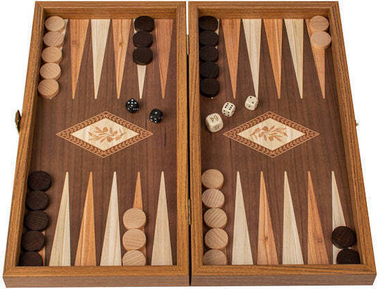 Manopoulos Laminate Βελανιδιάς Κλαδί 3 Σε 1 Χειροποίητο Τάβλι/Σκάκι από Ξύλο Ελιάς με Πούλια 38x40cm