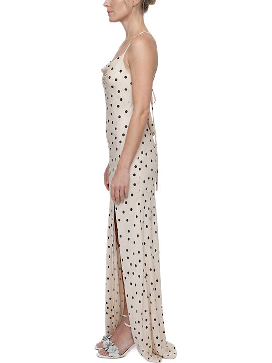 Dress Women Twenty-29 Καλοκαιρινό Maxi Κομπινεζόν Φόρεμα για Γάμο / Βάπτιση Ντραπέ Εξώπλατο Εκρου- Μαυρο