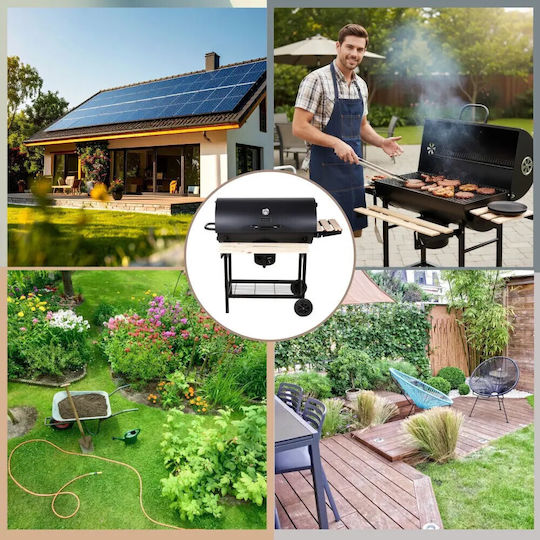 Barbecue Charcoal Klausberg Kb 9033 Cover Lock Thermometer Side Shelves Ash Drawer Wheels Steel Black