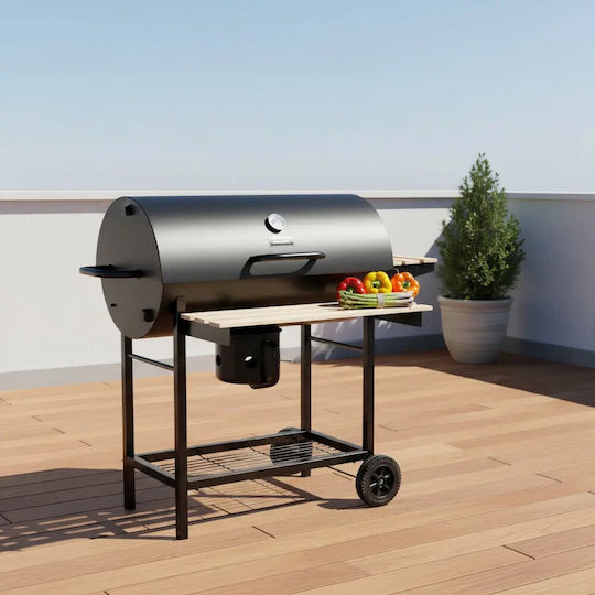 Barbecue Charcoal Klausberg Kb 9033 Cover Lock Thermometer Side Shelves Ash Drawer Wheels Steel Black