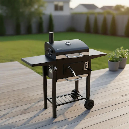 Klausberg Kb 9034 Holzkohlegrill Kamin Mit Einstellbarer Belüftung Asche Schublade Thermometer Stahlräder Schwarz