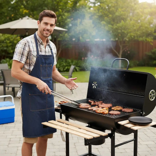 Barbecue Charcoal Klausberg Kb 9033 Cover Lock Thermometer Side Shelves Ash Drawer Wheels Steel Black
