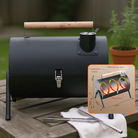 Barbecue Charcoal Kinghoff Kh 2032 Portable Adjustable Ventilation 180° Opening Cover Lock Steel Black