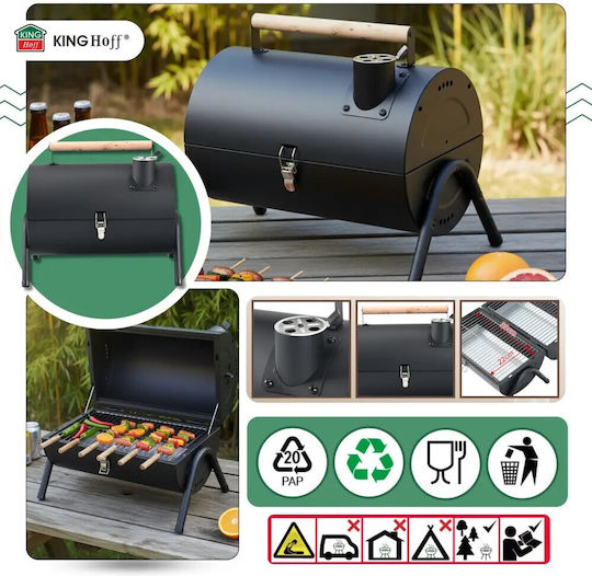 Barbecue Charcoal Kinghoff Kh 2032 Portable Adjustable Ventilation 180° Opening Cover Lock Steel Black