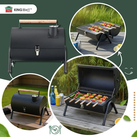 Barbecue Charcoal Kinghoff Kh 2032 Portable Adjustable Ventilation 180° Opening Cover Lock Steel Black