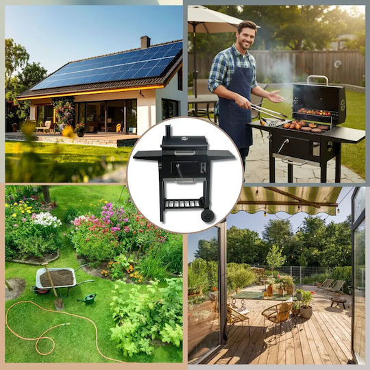 Klausberg Kb 9034 Holzkohlegrill Kamin Mit Einstellbarer Belüftung Asche Schublade Thermometer Stahlräder Schwarz
