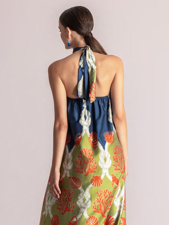 Summer Maxi Evening Satin Open Back Multicolour Dress