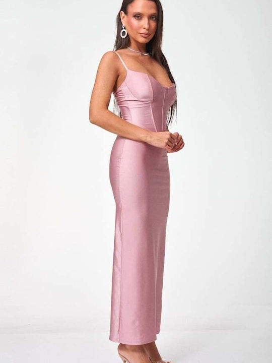 Summer Maxi Evening Satin Pink Dress