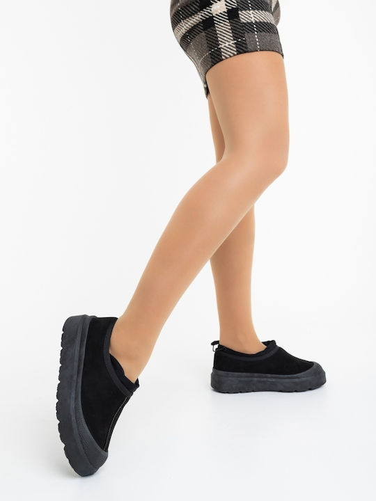 Stiefeletten Damen mit Plattform & Pelz Schwarz