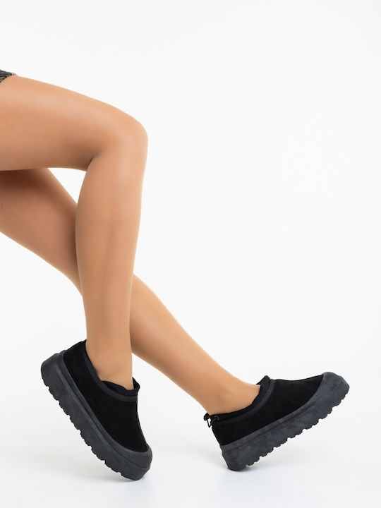 Stiefeletten Damen mit Plattform & Pelz Schwarz