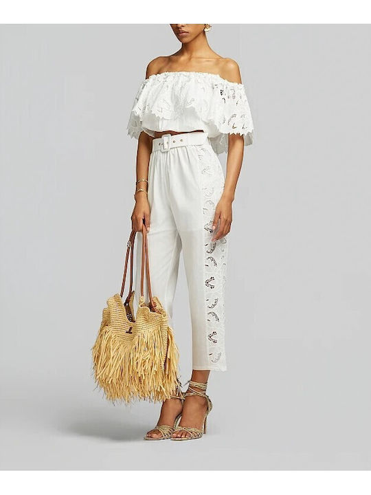 Γυναικεία Μπλούζα Off-Shoulder με Δαντέλα Λευκο