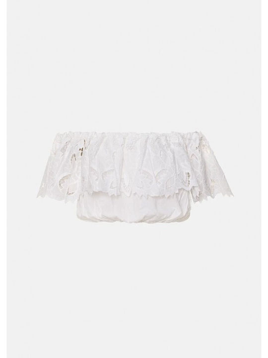 Γυναικεία Μπλούζα Off-Shoulder με Δαντέλα Λευκο