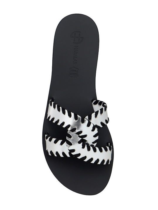 Leather Women's Flat Sandals Silver