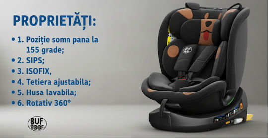 Buf Boof B-Joy Deluxe Столче За Кола i-Размер С Isofix Черно 0-36 кг
