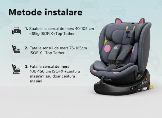 Buf Boof B-Joy Deluxe Scaun Auto i-Size cu Isofix Gri Închis CAT 0-36 kg