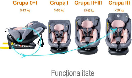Buf Boof Saphir Deluxe Детско Столче за Кола i-Размер с Isofix Розов 0-36 кг
