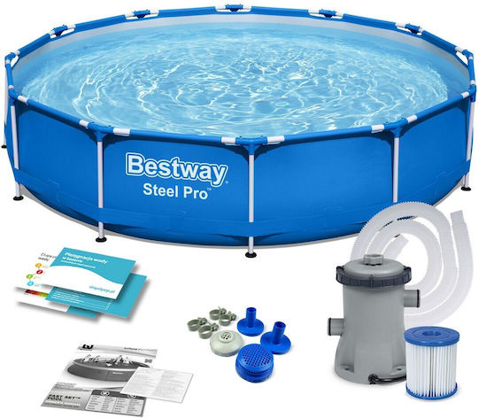Bestway Steel Pro Runde Schwimmbecken PVC mit Metallic-Rahmen 366x76cm Blau