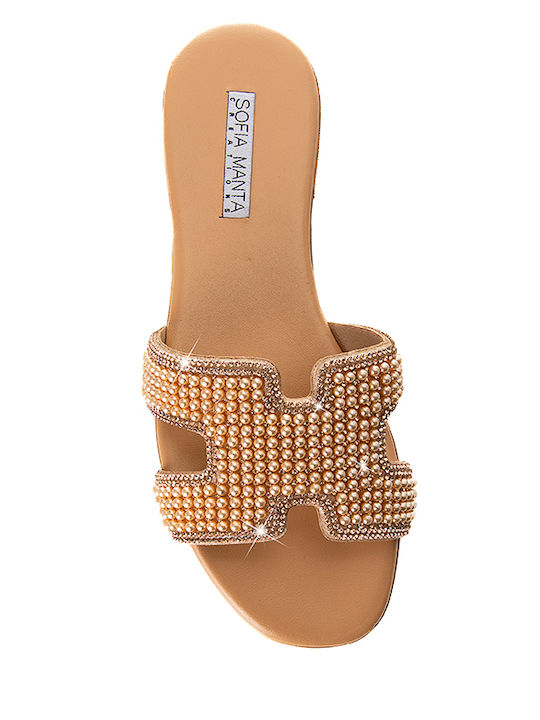 Leather Women's Flat Sandals Beige