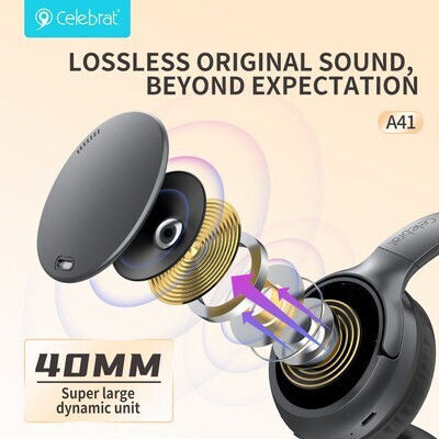 Celebrat A41-BK Wireless / Wired Over Ear Headphones with 33 Hours Playing Time Black